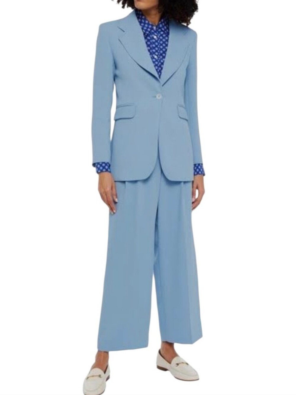 Sandro Paris Cely Woven Blazer And Cropped Trouser Two-Piece Suit Set Sky Blue